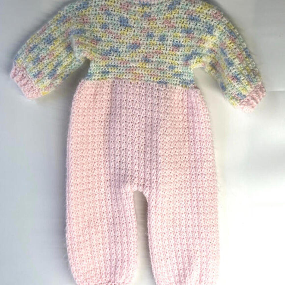 Vintage Handmade Baby Girl Pink Knit Bubble Romper Long Sleeve One Piece - Picture 4 of 6
